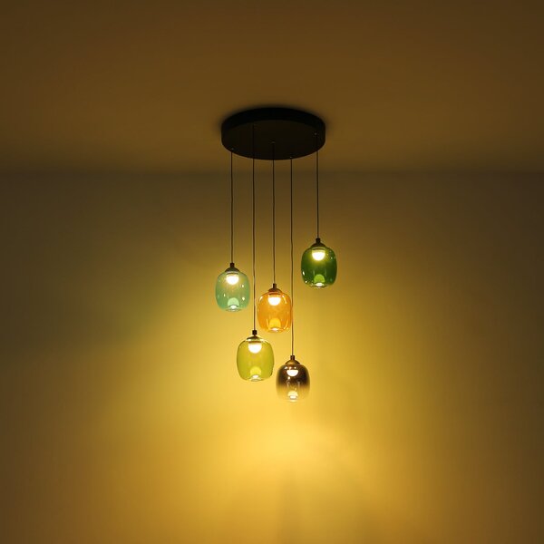 Globo Κρεμαστό φωτιστικό LED Minara, 5 φτερά, Ø 43 cm, πολύχρωμο, γυαλί, ρυθμιζόμενος, Πολύχρωμο, Σαλόνι / τραπεζαρία, Μέταλλο, σύγχρονο