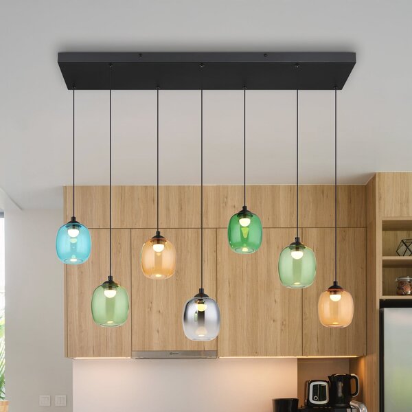 Globo Κρεμαστό φωτιστικό LED Minara, 7 φτερά, μήκος 102 cm, πολύχρωμο, γυαλί, ρυθμιζόμενος, Πολύχρωμο, Σαλόνι / τραπεζαρία, Μέταλλο, σύγχρονο