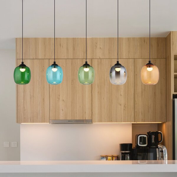 Globo Κρεμαστό φωτιστικό LED Minara, 5 φτερά, μήκος 102 cm, πολύχρωμο, γυαλί, ρυθμιζόμενος, Πολύχρωμο, Σαλόνι / τραπεζαρία, Μέταλλο, σύγχρονο