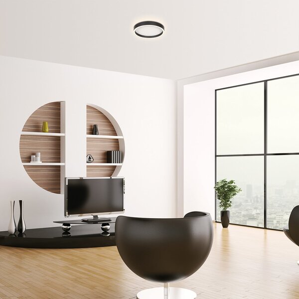 Steinhauer LED οροφής Ringlux, μαύρο, Ø 30 cm, μέταλλο, 2.700 K, ρυθμιζόμενος, Μαύρο, Σαλόνι / τραπεζαρία, Μέταλλο, σύγχρονο
