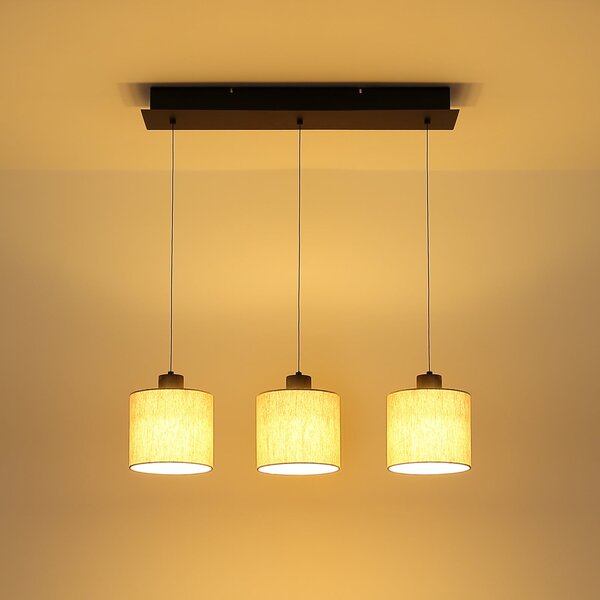 Globo Κρεμαστή λάμπα LED Thea, μήκος 74 cm, 3 φώτα, κρεμ/μαύρο ματ, ρυθμιζόμενος, Μπεζ, Σαλόνι / τραπεζαρία, Ύφασμα / Κλωστοϋφαντουργία, Σκανδιναβικό