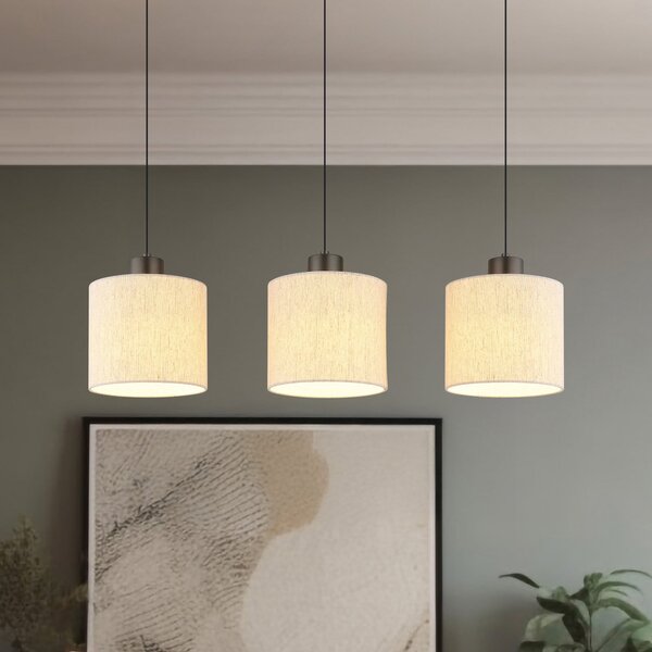 Globo Κρεμαστή λάμπα LED Thea, μήκος 74 cm, 3 φώτα, κρεμ/μαύρο ματ, ρυθμιζόμενος, Μπεζ, Σαλόνι / τραπεζαρία, Ύφασμα / Κλωστοϋφαντουργία, Σκανδιναβικό