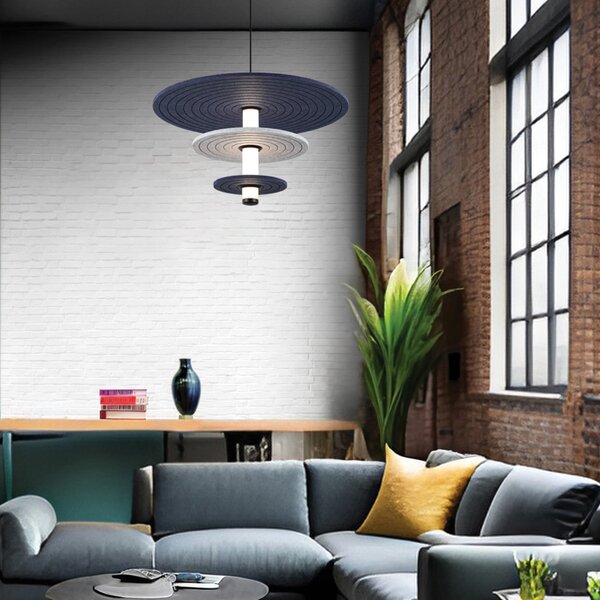 Viokef Κρεμαστό φωτιστικό LED Azul, ύψος 31 cm, μπλε/γκρι/μαύρο, τσόχα, Γκρι, Σαλόνι / τραπεζαρία, Πλαστικό