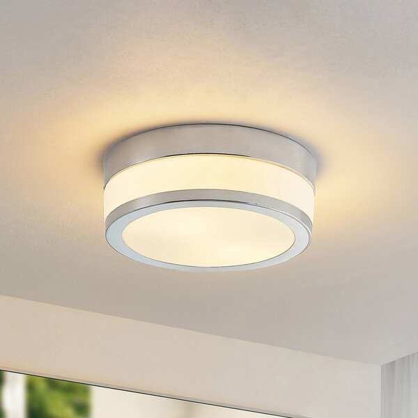 Lindby Φωτιστικό οροφής Flavi, Ø 23 cm, χρώμιο, γυαλί, IP44, E27, ρυθμιζόμενος, Μεταλλικό, Μπάνιο, Γυαλί, σύγχρονο