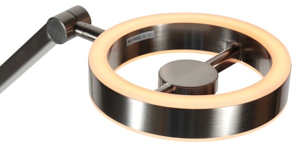 Steinhauer Λάμπα δαπέδου LED Ringlux χρώματος χάλυβα, μέταλλο, 2.700 K, ρυθμιστής έντασης, ρυθμιζόμενος, Μεταλλικό, Σαλόνι / τραπεζαρία, Μέταλλο, σύγχρονο