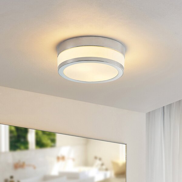 Lindby Φωτιστικό οροφής Flavi, Ø 23 cm, χρώμιο, γυαλί, IP44, E27, ρυθμιζόμενος, Μεταλλικό, Μπάνιο, Γυαλί, σύγχρονο