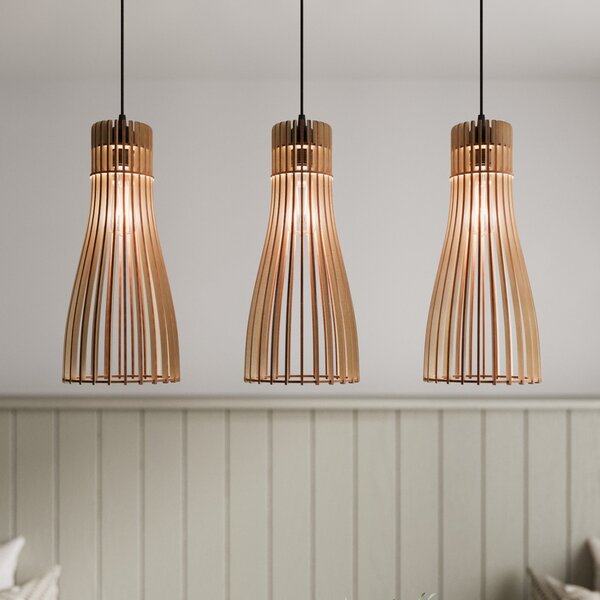 TEMAR LIGHTING Κρεμαστό φωτιστικό Bottle, τριπλό, ρυθμιζόμενος, Ξύλου, Σαλόνι / τραπεζαρία, Ξύλο, Εξοχική κατοικία / Ρουστίκ