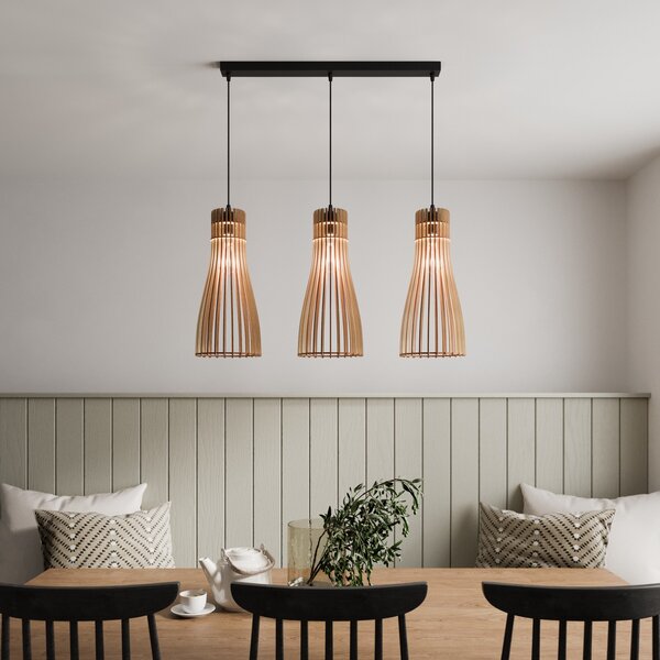 TEMAR LIGHTING Κρεμαστό φωτιστικό Bottle, τριπλό, ρυθμιζόμενος, Ξύλου, Σαλόνι / τραπεζαρία, Ξύλο, Εξοχική κατοικία / Ρουστίκ