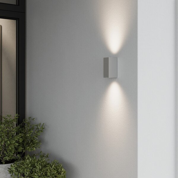 Lucande Φωτιστικό εξωτερικού χώρου Tavi, 15 cm, ασημί, IP54, Γκρι, Διάδρομος, Μέταλλο, σύγχρονο, Πρίζα τοίχου πάνω/κάτω