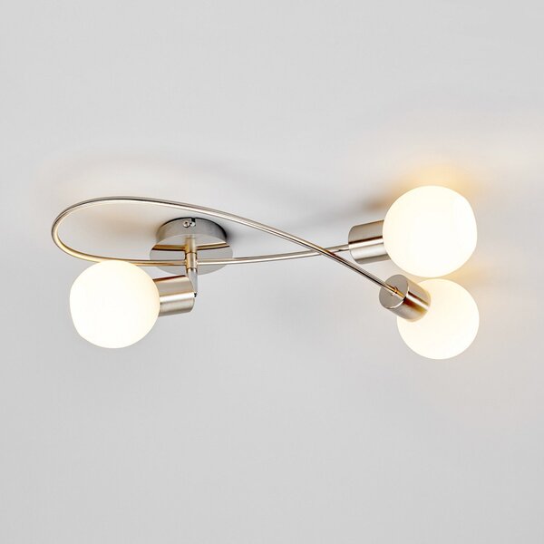 Lindby φωτιστικό οροφής Elaina, 50 cm, 3-φωτιστικό, νικέλιο, γυαλί, E14, ρυθμιζόμενος, Γκρι, Σαλόνι / τραπεζαρία, Μέταλλο, σύγχρονο