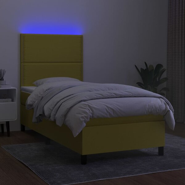 VidaXL Κρεβάτι Boxspring με Στρώμα & LED Πράσινο 100x200 εκ Υφασμάτινο