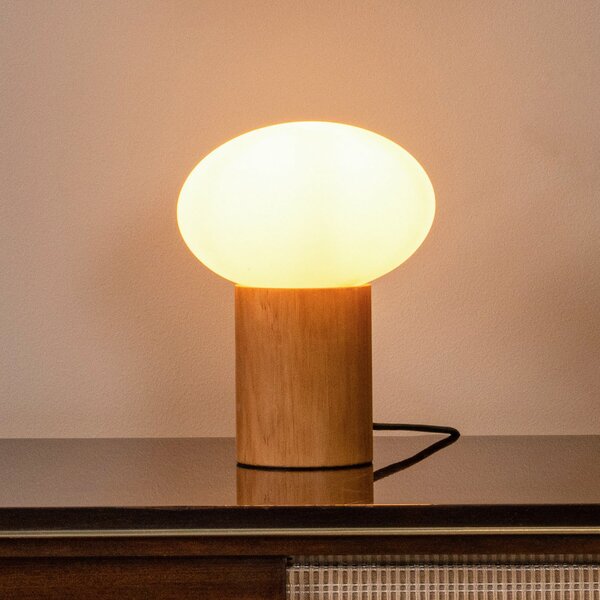 Lucide Λάμπα τραπεζιού Birtle, ύψος 38 cm, λευκό/ανοιχτόχρωμο ξύλο, ξύλο/γυαλί, Ξύλου, Σαλόνι / τραπεζαρία, Ξύλο