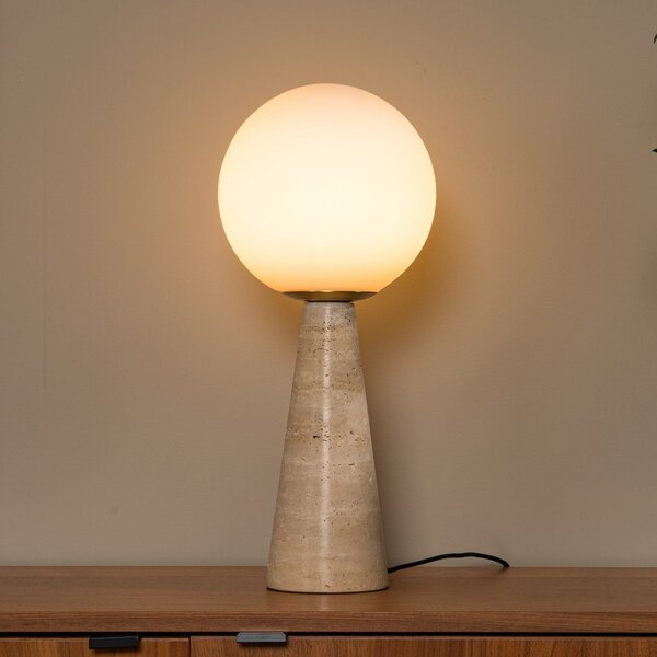 Lucide Επιτραπέζιο φωτιστικό Evin, κρεμ, ύψος 46 cm, πέτρα/γυαλί, Μπεζ, Σαλόνι / τραπεζαρία, Πέτρα