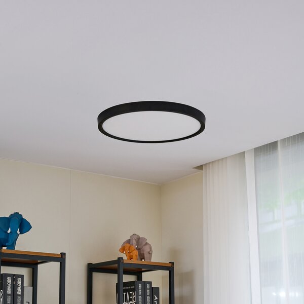 Lindby LED φωτιστικό οροφής Pravin, Ø 50 cm, CCT, μαύρο, Μαύρο, Σαλόνι / τραπεζαρία, Πλαστικό, σύγχρονο