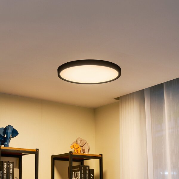 Lindby Smart LED φωτιστικό οροφής Pravin, Ø 50 cm, CCT, μαύρο, ρυθμιζόμενος, Μαύρο, Σαλόνι / τραπεζαρία, Πλαστικό, σύγχρονο