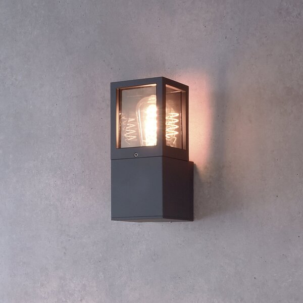 Deko-Light Εξωτερικό φωτιστικό τοίχου Facado 2 Square, αλουμίνιο, σκούρο γκρι, E27, ρυθμιζόμενος, Μαύρο, Αλουμίνιο, σύγχρονο, Πρίζα τοίχου