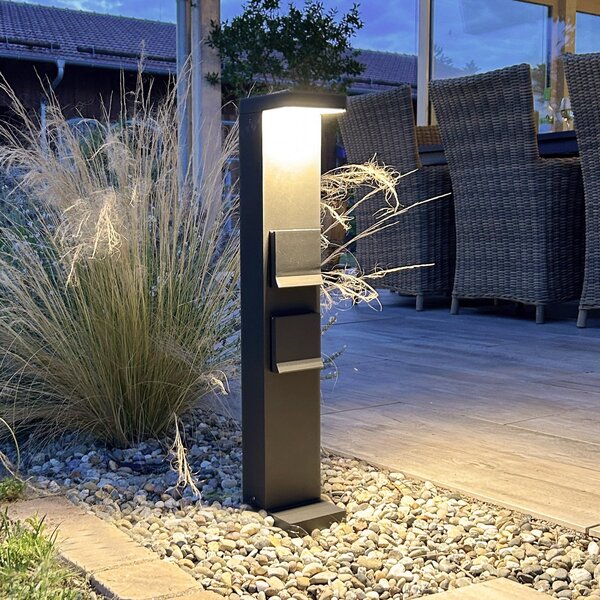Deko-Light Λάμπα LED με βάση, στήλη πρίζας Lerna, 60 cm, αλουμίνιο σκούρο γκρι, Μαύρο, Αλουμίνιο, σύγχρονο
