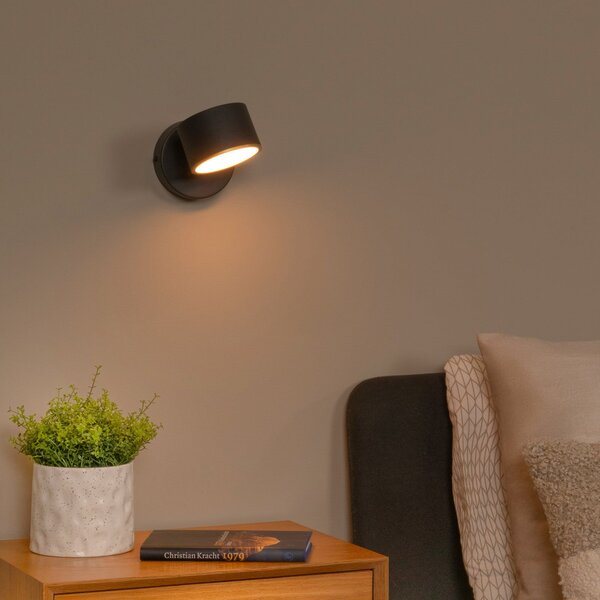 Lucide LED φωτιστικό τοίχου Gian, μαύρο, πλάτος 11 cm, μέταλλο, ρυθμιζόμενος, Μαύρο, Σαλόνι / τραπεζαρία, Μέταλλο, σύγχρονο