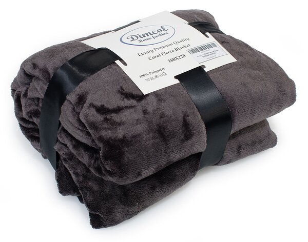 Κουβέρτα Fleece Μονή (160x220) Dimcol Solid 08 Grey-Black