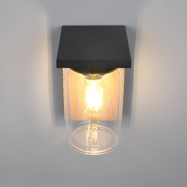 Trio Lighting Εξωτερικός φωτιστικός ARDILA, εμφάνιση ξύλου, ύψος 19 cm, μέταλλο/γυαλί, IP44, ρυθμιζόμενος, Ξύλου, Αλουμίνιο, σύγχρονο, Γωνιακός τοίχος