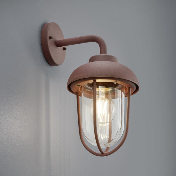 Trio Lighting Εξωτερικός φωτιστικός DUERO, χρώμα σκουριάς, ύψος 33 cm, μέταλλο/γυαλί, IP44, ρυθμιζόμενος, Καφέ / Σκουριάς, Αλουμίνιο, Στρογγυλό τοίχο