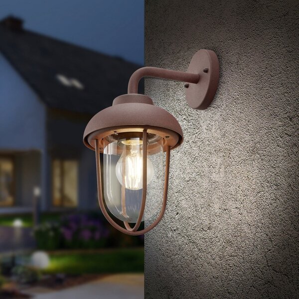 Trio Lighting Εξωτερικός φωτιστικός DUERO, χρώμα σκουριάς, ύψος 33 cm, μέταλλο/γυαλί, IP44, ρυθμιζόμενος, Καφέ / Σκουριάς, Αλουμίνιο, Στρογγυλό τοίχο