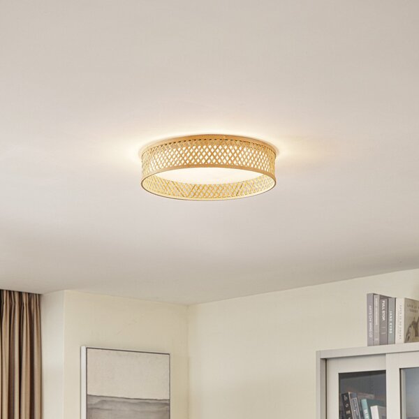 Lindby LED φωτιστικό οροφής Eilif, μπαμπού, Ø 40 cm, Ξύλου, Σαλόνι / τραπεζαρία, Μπαμπού, σύγχρονο