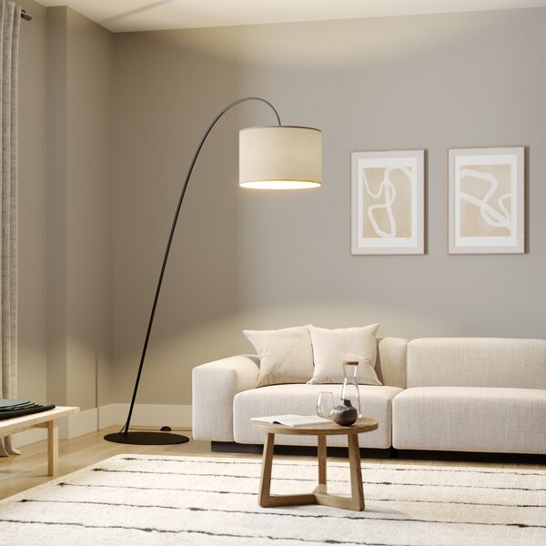 Nowodvorski Lighting Λάμπα τόξου Alice με υφασμάτινο καπέλο καφέ, Καφέ / Σκουριάς, Σαλόνι / τραπεζαρία, Ύφασμα / Κλωστοϋφαντουργία, σύγχρονο