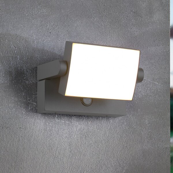 Trio Lighting Λάμπα εξωτερικού τοίχου με αισθητήρα LED KANSAS ανθρακί πλάτος 20 cm IP54, Μαύρο, Αλουμίνιο, σύγχρονο