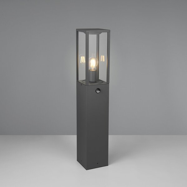 Trio Lighting Φωτιστικό αισθητήρα GARONNE, ανθρακί, ύψος 80 cm, μέταλλο IP44, ρυθμιζόμενος, Μαύρο, Αλουμίνιο, σύγχρονο