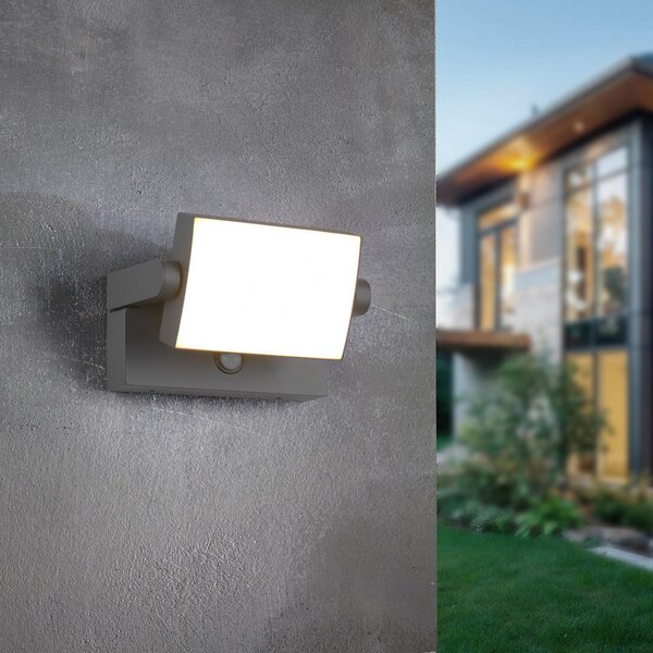 Trio Lighting Λάμπα εξωτερικού τοίχου με αισθητήρα LED KANSAS ανθρακί πλάτος 20 cm IP54, Μαύρο, Αλουμίνιο, σύγχρονο