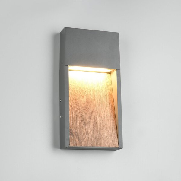 Trio Lighting Λαμπτήρας LED εξωτερικού χώρου SALMON, εμφάνιση ξύλου, μέταλλο, ύψος 33 cm, IP44, Ξύλου, Αλουμίνιο, σύγχρονο, Πρίζα τοίχου κάτω