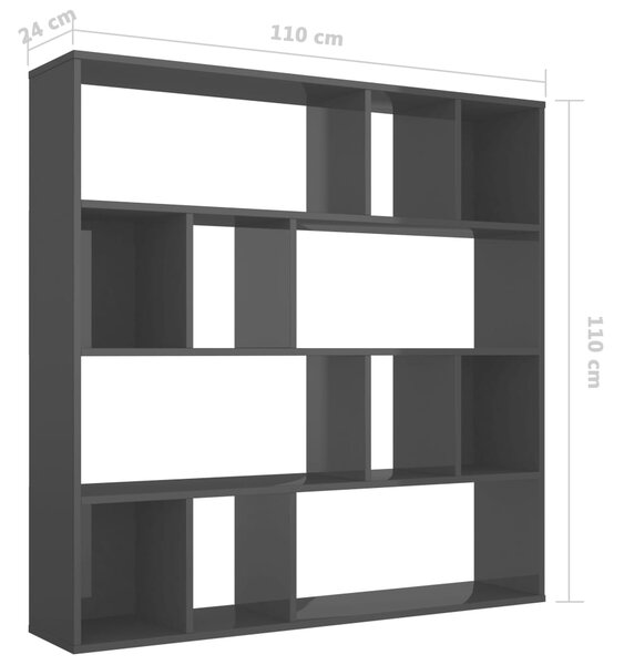 VidaXL Διαχωριστικό/Βιβλιοθήκη Γυαλ. Μαύρο 110x24x110 εκ. Μοριοσανίδα