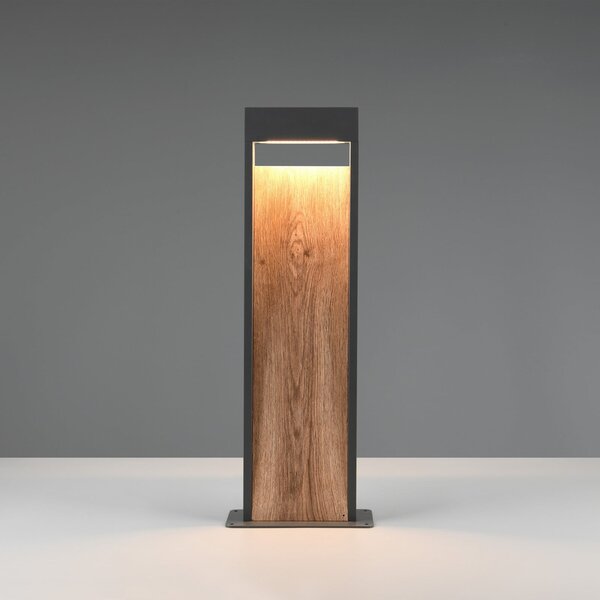 Trio Lighting Φωτιστικό LED SALMON, εμφάνιση ξύλου, ύψος 60 cm, μέταλλο, IP44, Ξύλου, Αλουμίνιο, σύγχρονο