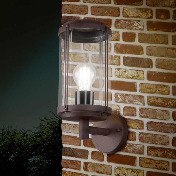 Trio Lighting Εξωτερικό φωτιστικό τοίχου TANARO, χρώμα σκουριάς, ύψος 33 cm, μέταλλο IP44, ρυθμιζόμενος, Καφέ / Σκουριάς, Αλουμίνιο, σύγχρονο, Στρογγυλό τοίχο