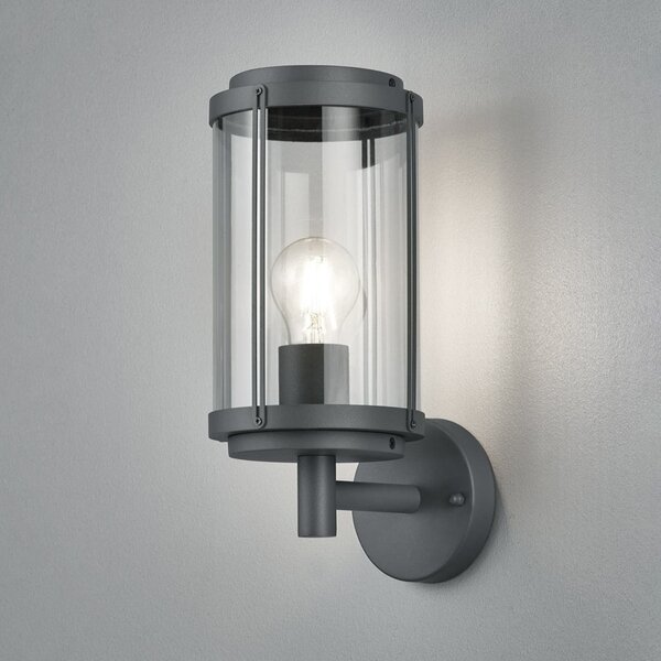 Trio Lighting Εξωτερικός φωτισμός τοίχου TANARO, ανθρακί, ύψος 33 cm, μέταλλο, IP44, ρυθμιζόμενος, Μαύρο, Αλουμίνιο, σύγχρονο, Στρογγυλό τοίχο