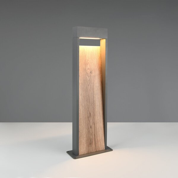 Trio Lighting Φωτιστικό LED SALMON, εμφάνιση ξύλου, ύψος 60 cm, μέταλλο, IP44, Ξύλου, Αλουμίνιο, σύγχρονο