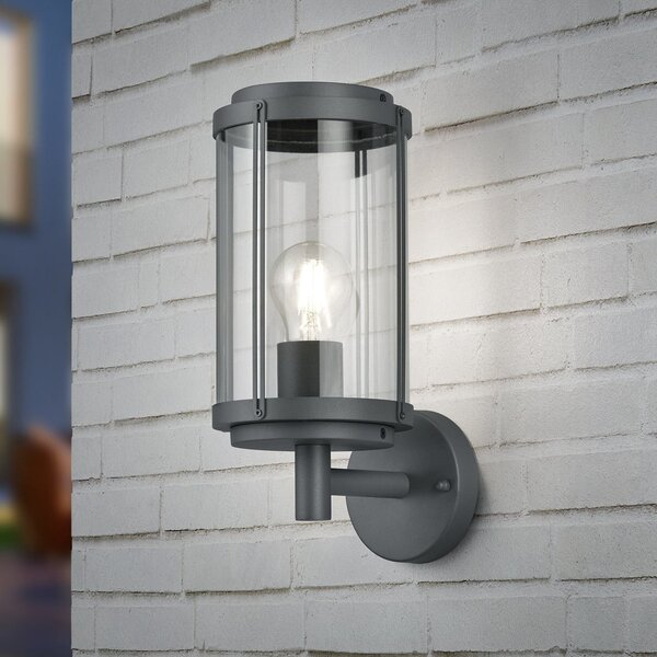 Trio Lighting Εξωτερικός φωτισμός τοίχου TANARO, ανθρακί, ύψος 33 cm, μέταλλο, IP44, ρυθμιζόμενος, Μαύρο, Αλουμίνιο, σύγχρονο, Στρογγυλό τοίχο