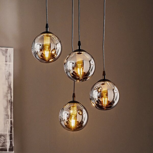 EMIBIG LIGHTING Κρεμαστό φωτιστικό Glassy, 4 φλόγες, μαύρο, γραφίτη, γυαλί, E14, ρυθμιζόμενος, Μαύρο, Σαλόνι / τραπεζαρία, Γυαλί, σύγχρονο
