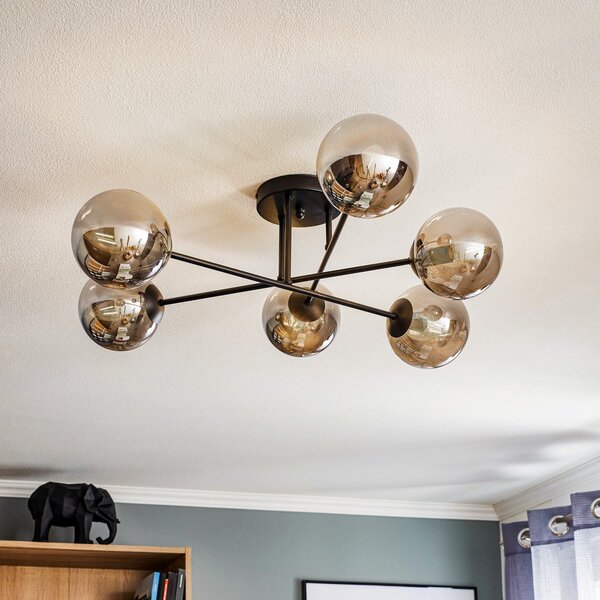 EMIBIG LIGHTING Γυάλινο φωτιστικό οροφής, μαύρο, γραφίτης, γυαλί, 6-φωτο, E14, ρυθμιζόμενος, Μαύρο, Σαλόνι / τραπεζαρία, Γυαλί, σύγχρονο
