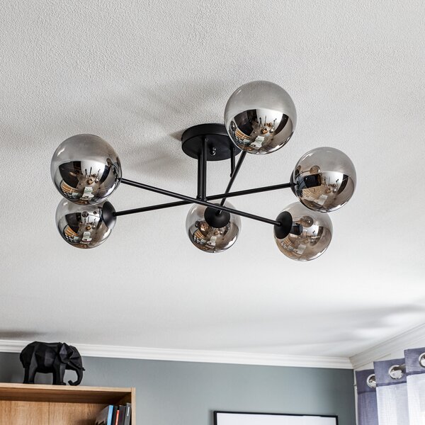 EMIBIG LIGHTING Γυάλινο φωτιστικό οροφής, μαύρο, γραφίτης, γυαλί, 6-φωτο, E14, ρυθμιζόμενος, Μαύρο, Σαλόνι / τραπεζαρία, Γυαλί, σύγχρονο