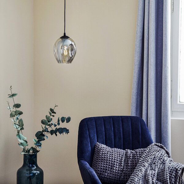EMIBIG LIGHTING Κρεμαστή λάμπα Starla, γυαλί γραφίτη, 1 φως στρογγυλό, ρυθμιζόμενος, Μαύρο, Σαλόνι / τραπεζαρία, Γυαλί, σύγχρονο