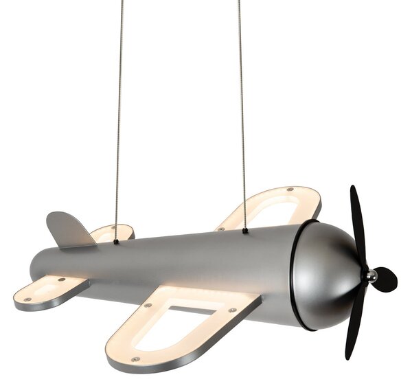 Lucide LED κρεμαστό φωτιστικό για παιδικό δωμάτιο Fokker, γκρι Μήκος 46 cm Μέταλλο, Γκρι, Παιδικό δωμάτιο, Μέταλλο