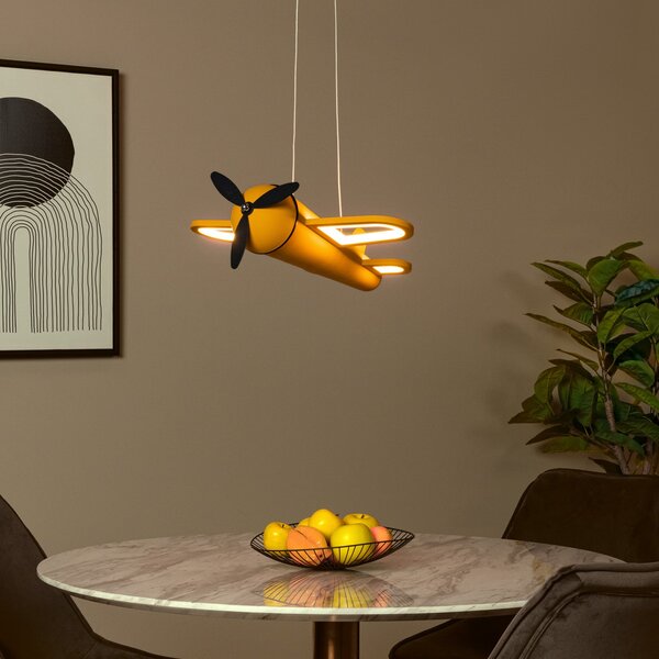 Lucide LED κρεμαστή λάμπα για παιδικό δωμάτιο Fokker, κίτρινη, μήκος 46 cm, μέταλλο, Κίτρινο, Παιδικό δωμάτιο, Μέταλλο