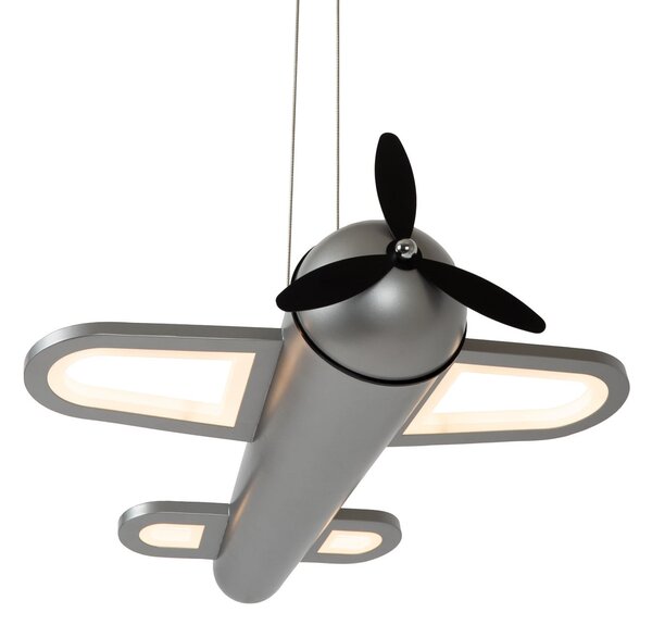 Lucide LED κρεμαστό φωτιστικό για παιδικό δωμάτιο Fokker, γκρι Μήκος 46 cm Μέταλλο, Γκρι, Παιδικό δωμάτιο, Μέταλλο