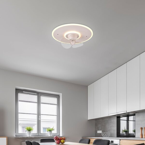 Reality Leuchten Ανεμιστήρας LED Nybro, λευκός, DC, αθόρυβος, Ø 50 cm, CCT, τηλεχειριστήριο, ρυθμιζόμενος, Λευκό, Σαλόνι / τραπεζαρία, Μέταλλο, σύγχρονο