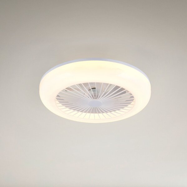 Reality Leuchten Ανεμιστήρας LED Mora, DC, αθόρυβος, Ø 45 cm, CCT, τηλεχειριστήριο, ρυθμιζόμενος, Λευκό, Σαλόνι / τραπεζαρία, Πλαστικό, σύγχρονο
