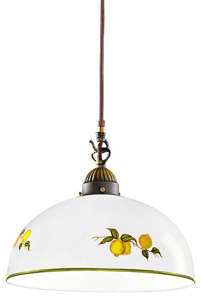 Austrolux Kolarz Κρεμαστό φωτιστικό Nonna, Ø 30 cm, λεμόνια, λείο άκρο, ρυθμιζόμενος, Λευκό, Σαλόνι / τραπεζαρία, Γυαλί, Εξοχική κατοικία / Ρουστίκ
