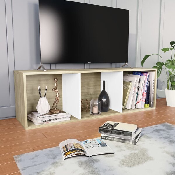 VidaXL Βιβλιοθήκη/Έπιπλο TV Λευκό/Sonoma Δρυς 36x30x114 εκ Επεξ. Ξύλο