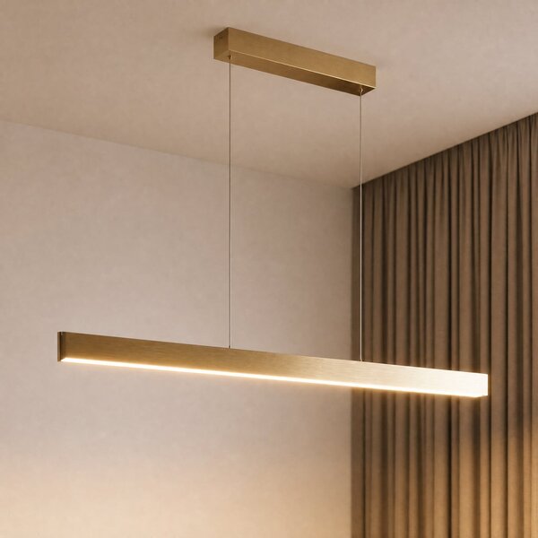 Lucande LED κρεμαστό φωτιστικό Mylosh, χρυσό, 150 cm, CCT, με δυνατότητα, ρυθμιζόμενος, Χρυσό / Ορείχαλκου, Σαλόνι / τραπεζαρία, Αλουμίνιο, σύγχρονο